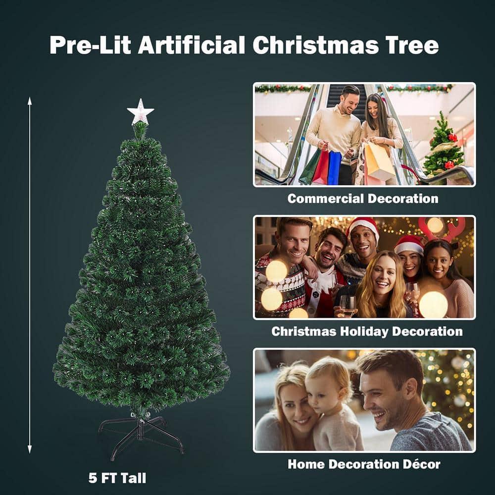 Costway 5ft Pre-Lit Christmas Tree Fiber Optic Multicolor LED Lights