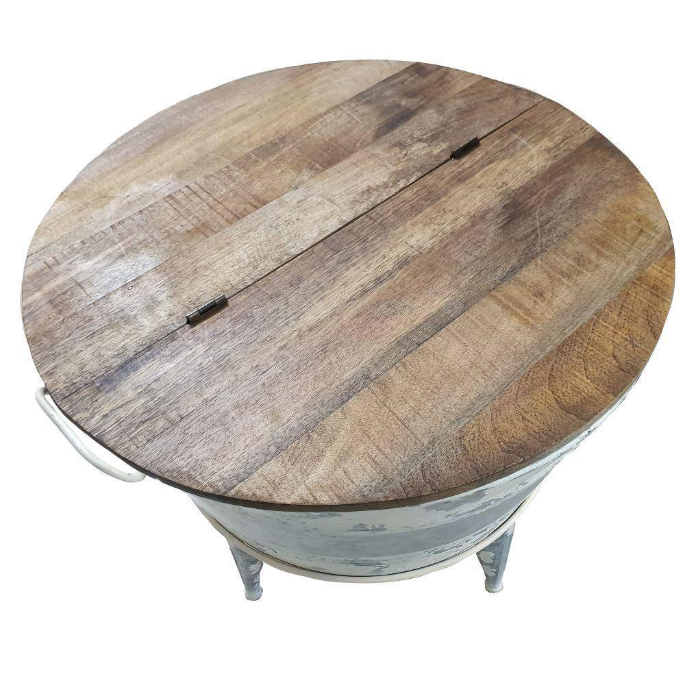Distressed Metal Frame Cocktail Table with Hinged Lift Top Storage Brown/Gray - Benzara