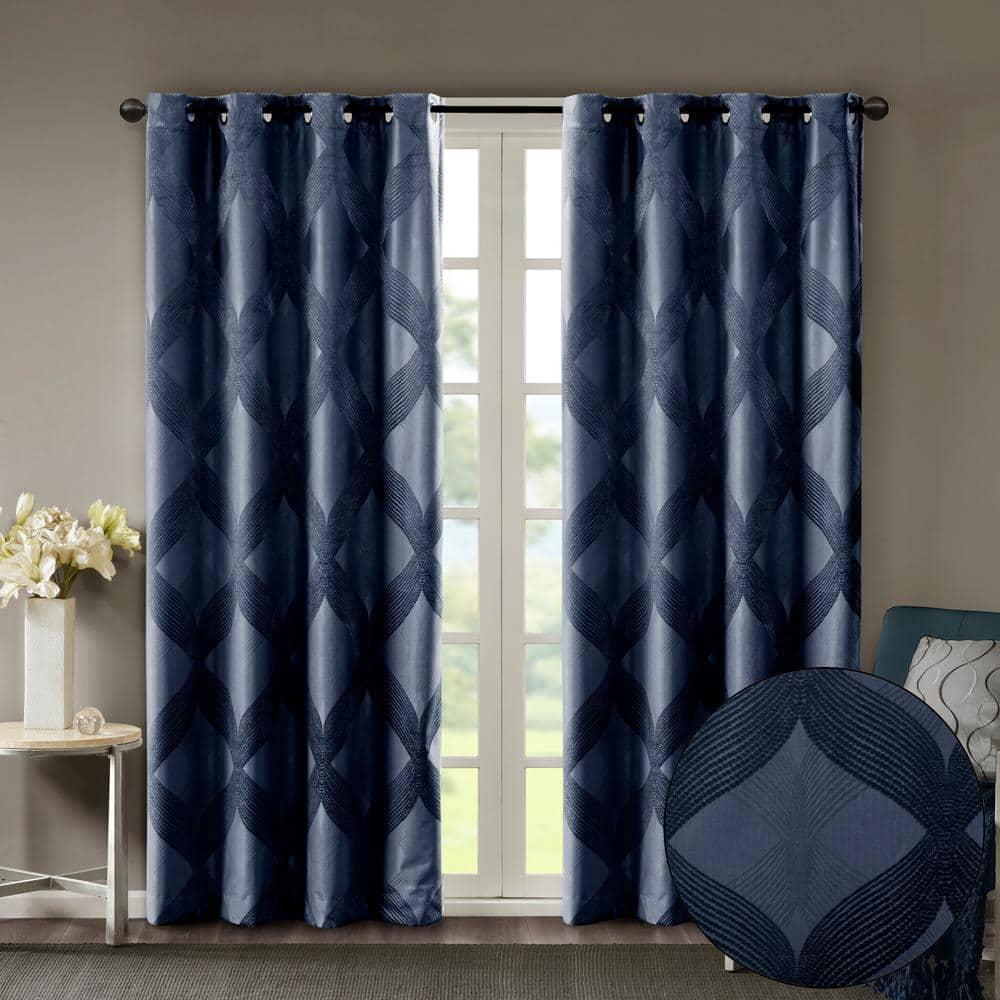 Madison Park Bentley Ogee Knitted Jacquard Geometric Total Blackout Single Curtain Panel