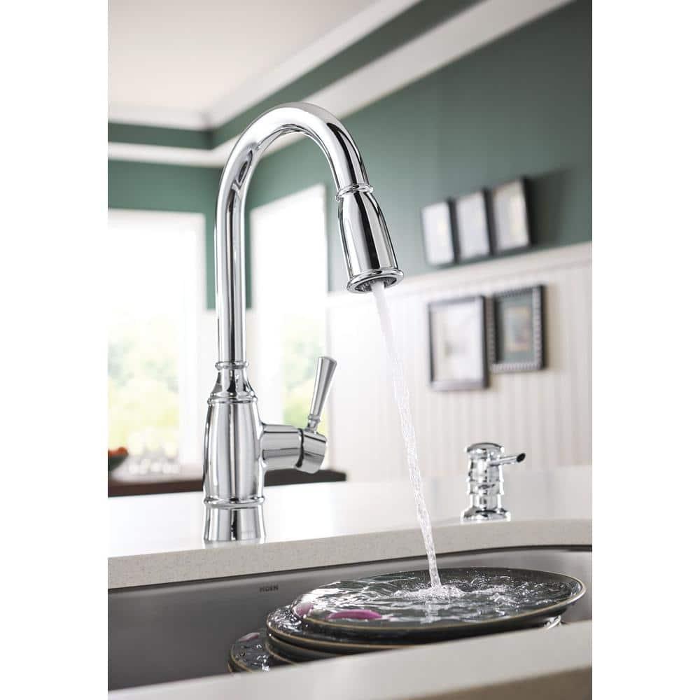 MOEN Noell Single-Handle Pull-Down Sprayer Kitchen Faucet with Reflex and Soap Dispenser in Chrome