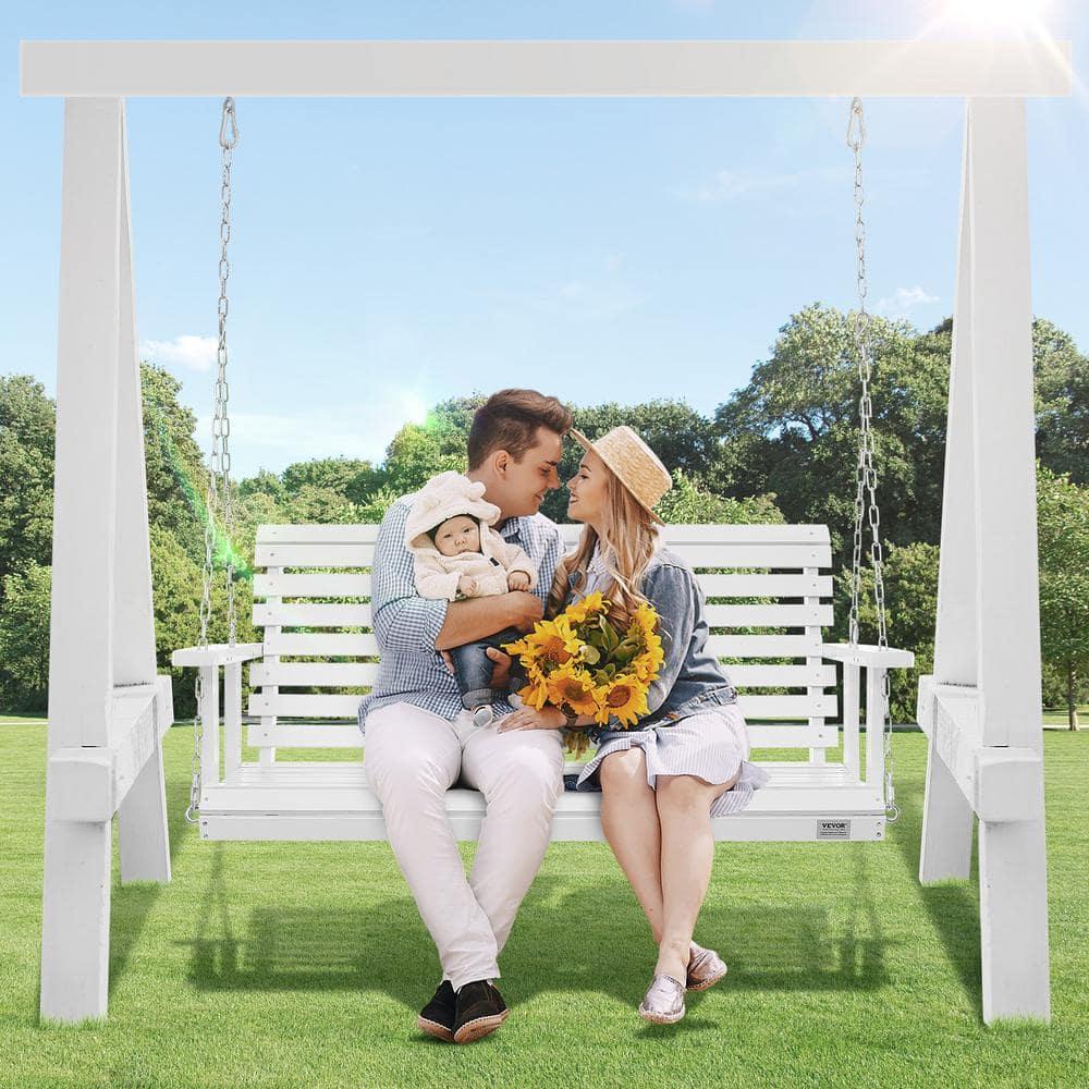 White Fir Wood Heavy Duty Porch Swing with Steel Chains