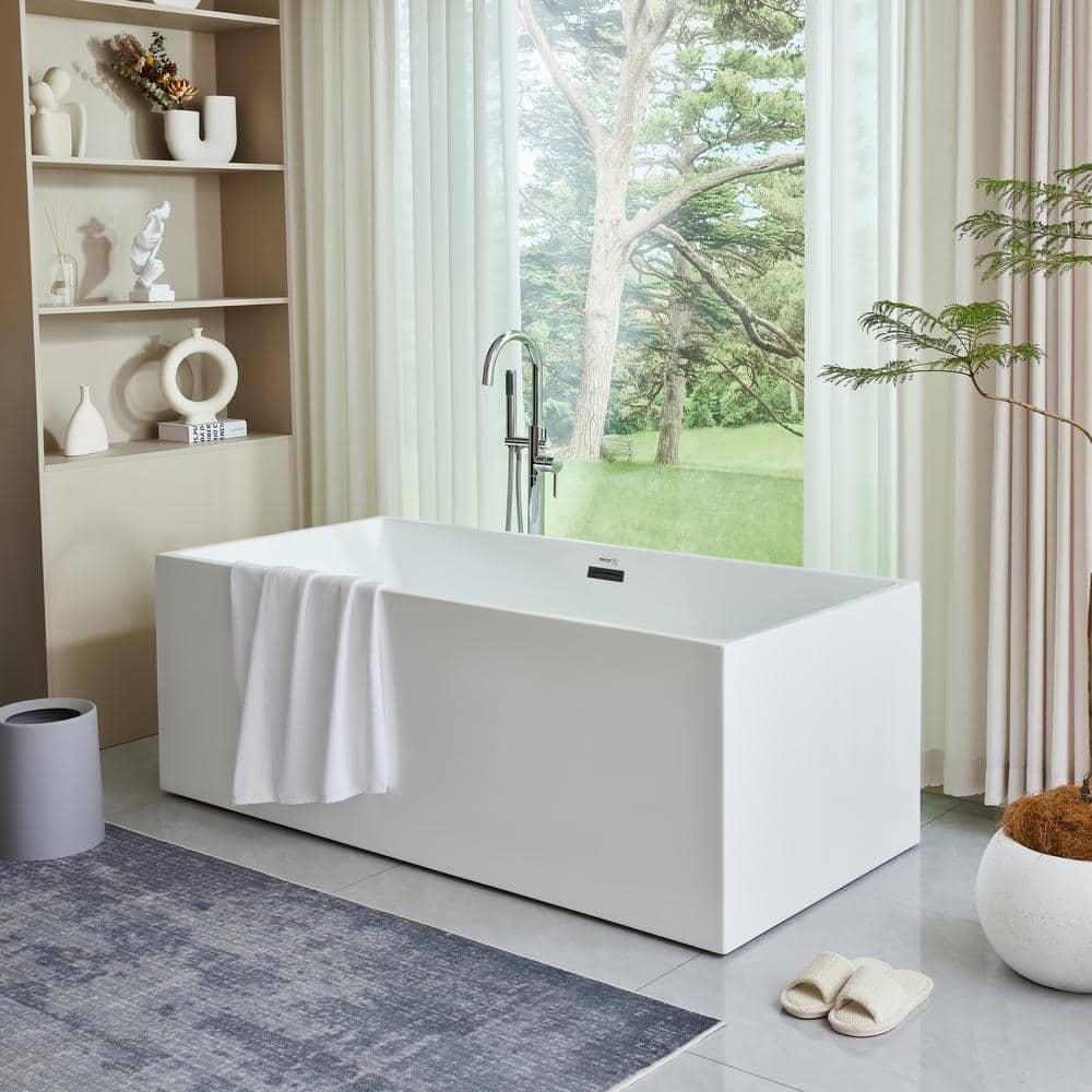 Vanity Art 67" Acrylic Freestanding Soaking Bathtub with Overflow and Pop-up Drain