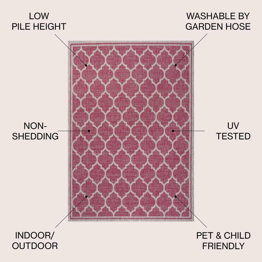 3' x 5' Trebol Moroccan Trellis Textured Weave Indoor/Outdoor Area Rug, Fuchsia/Light Gray - JONATHAN Y