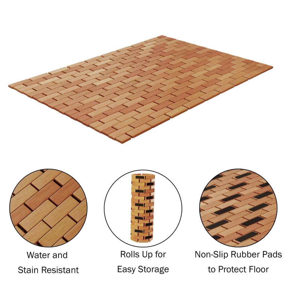 Bamboo Bath Mat Set – 2-Pack Non-Slip Wooden Bath Mats with Slatted Design for Indoor/Outdoor Bathtub, Shower, Sauna, Pool, or Hot Tub by Lavish Home