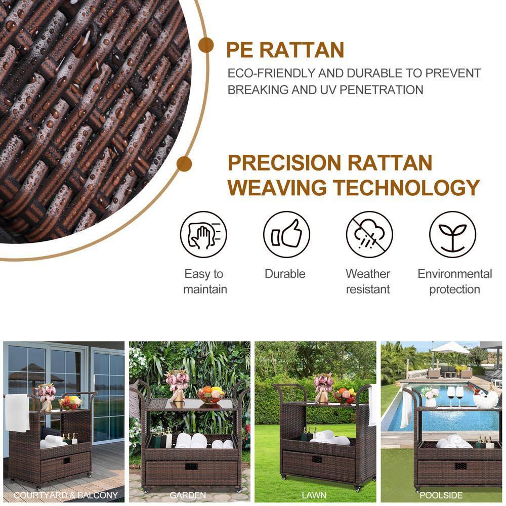 Karl Home Outdoor Wicker Bar Cart