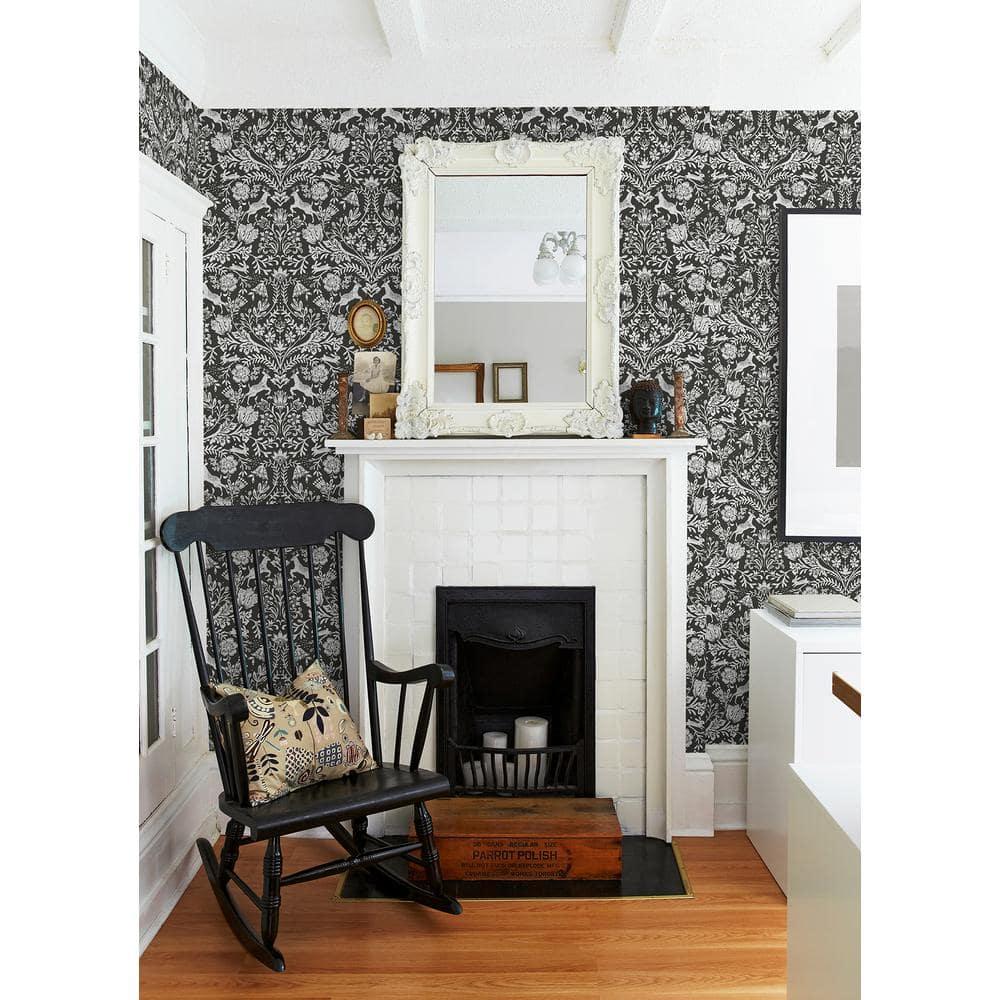 Chesapeake Forest Dance Charcoal Damask Wallpaper