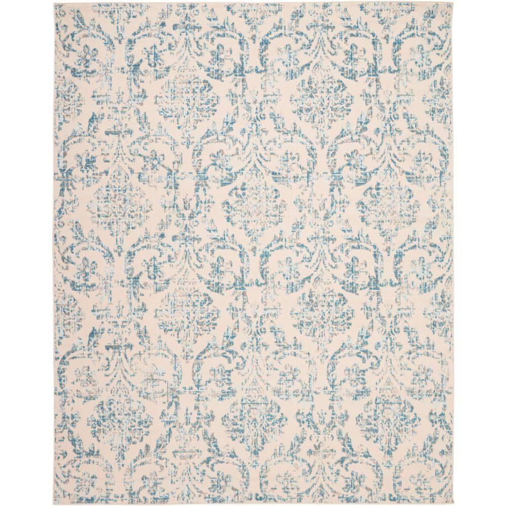 Jubilant JUB09 Area Rug Farmhouse Vintage Damask By Nourison Ivory Blue 7' x 10'