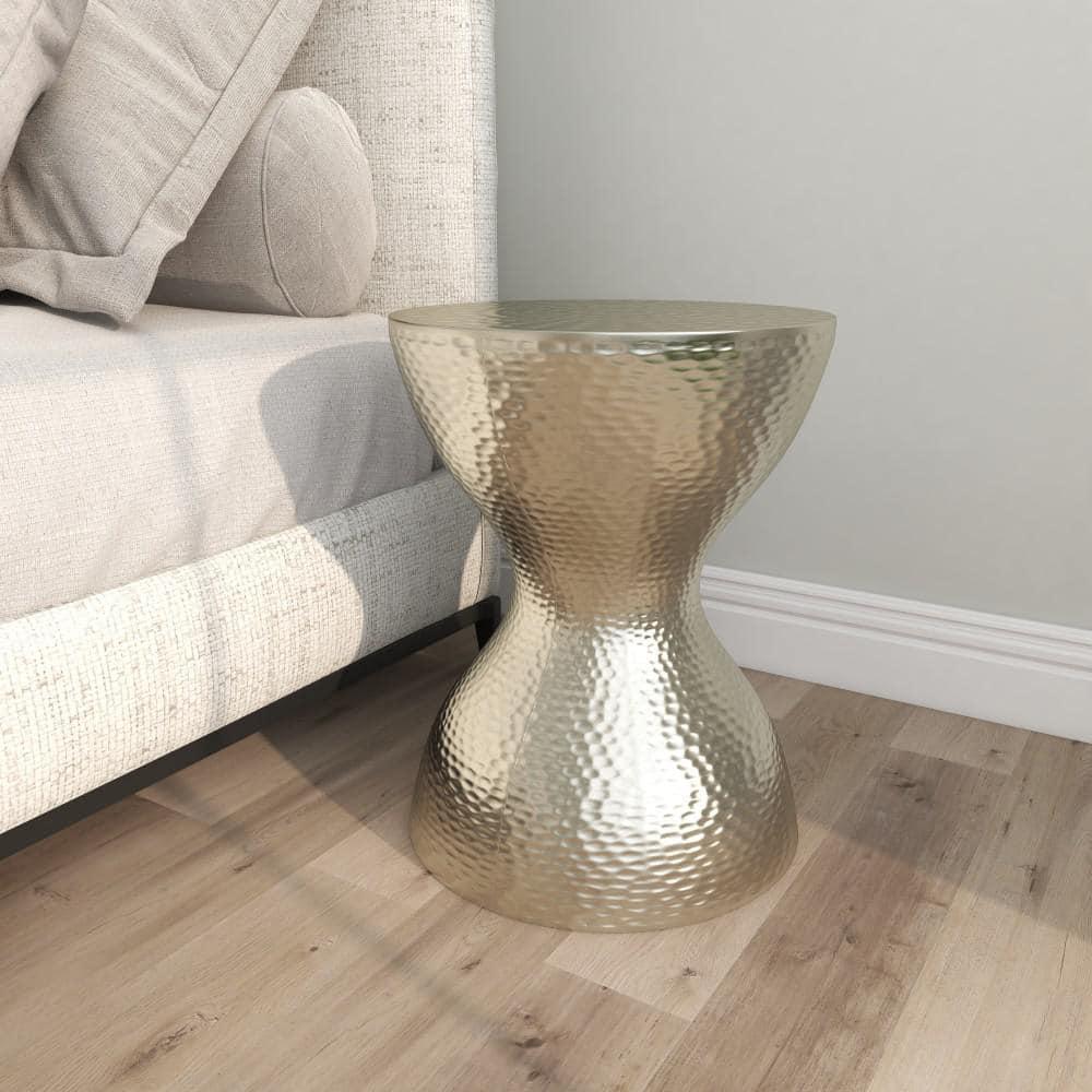 Modern Hourglass Hammered Metal Accent Table Silver - Olivia & May: Industrial Style, Iron Frame, No Assembly Required