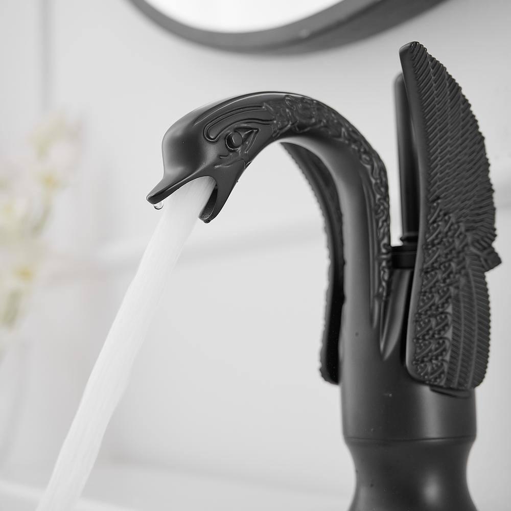 BWE Swan Single Hole Single-Handle Bathroom Faucet And Pop Up Drain & Overflow Cover