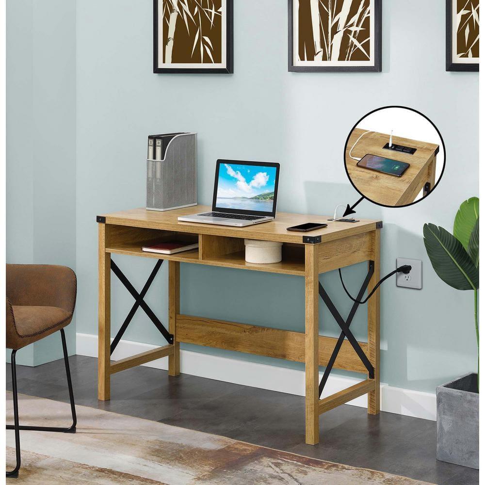 Durango 42-Inch Desk with Charging Station in Light English Oak Wood Finish