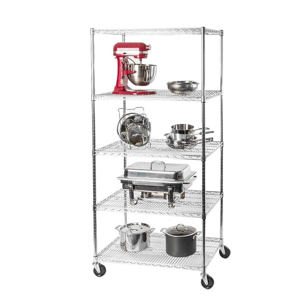 Seville Classics 36'' W 5-Tier NSF-Certified Steel Shelving with Wheels