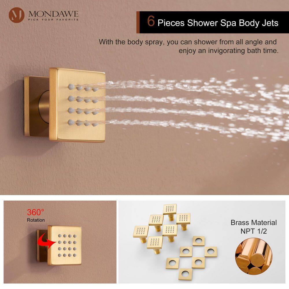 3 Functions Wall Mount Thermostatic Complete Shower System with 6 Body Jets, Rough-in Valve