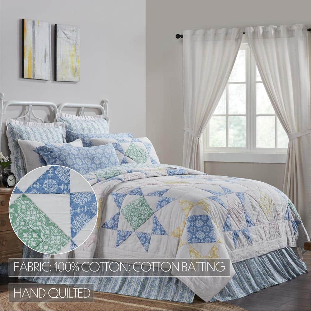 VHC Brands Jolie, Farmhouse Quilt Reversible, Patchwork, Queen, Blue & Green, 90x90