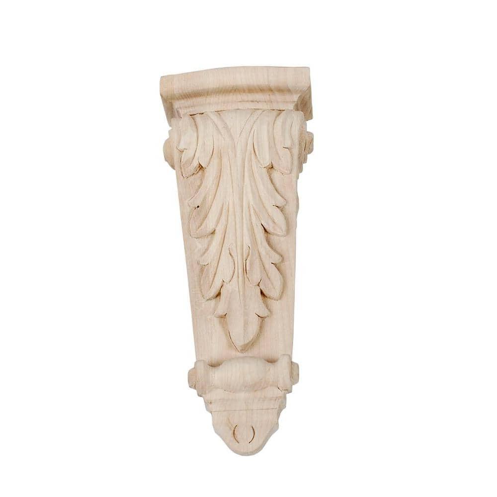 Architectural Products by Outwater L.L.C. 7-1/8 in x 2-3/4 in x 1-3/8 in Unfinished Hand Carved Solid Acanthus Leaf Wood Corbel