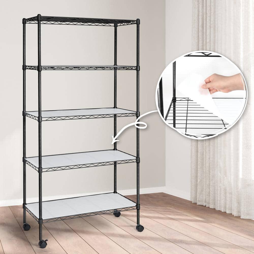 CAPHAUS NSF Adjustable Shelves Metal Wire Shelving Unit w/ Liners, Kitchen Storage Shelving, Metal Steel Storage Shelving, Garage Shelving Storage Organizer, Utility Shelf, 5-Tier W/ Wheels, Black