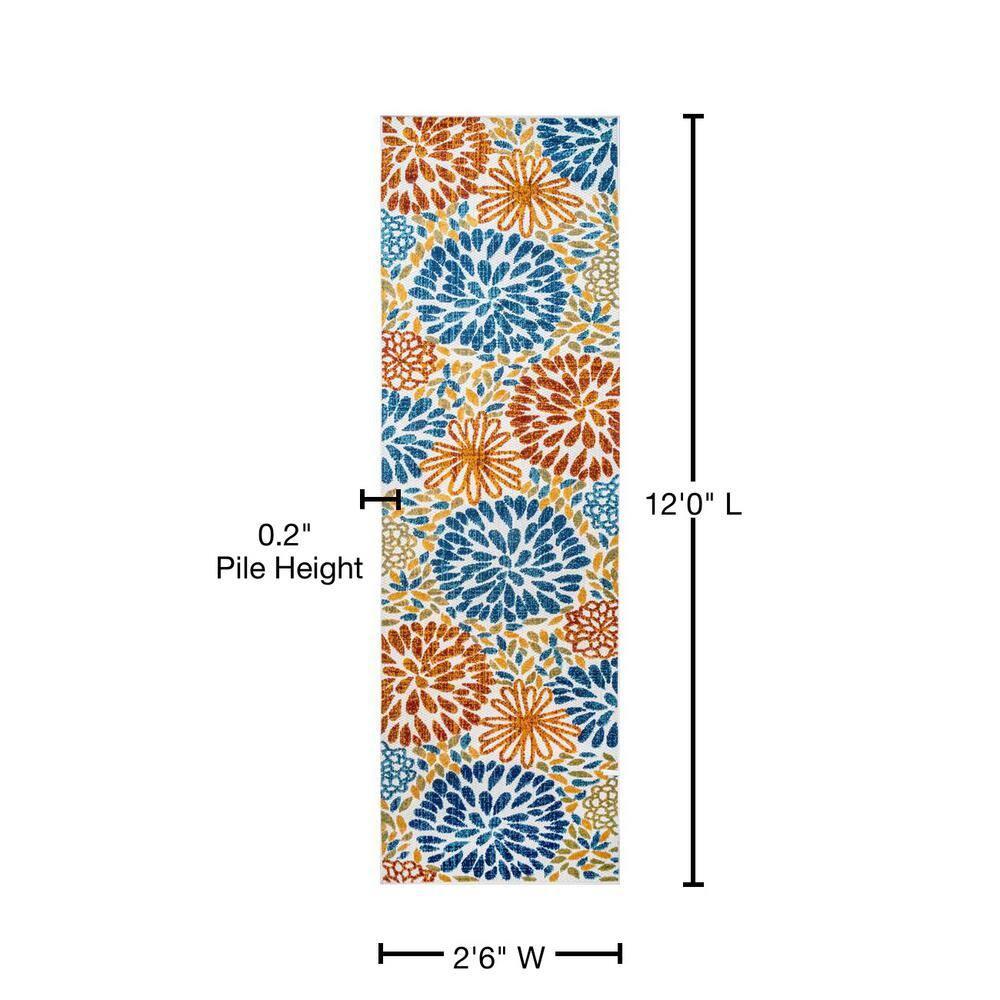 Nuloom Monique Floral & Paisley 2x12 Indoor/Outdoor Runner Rug for Living Room Patio Deck Front Porch Entryway Hallway Kitchen, Blue/Multicolor