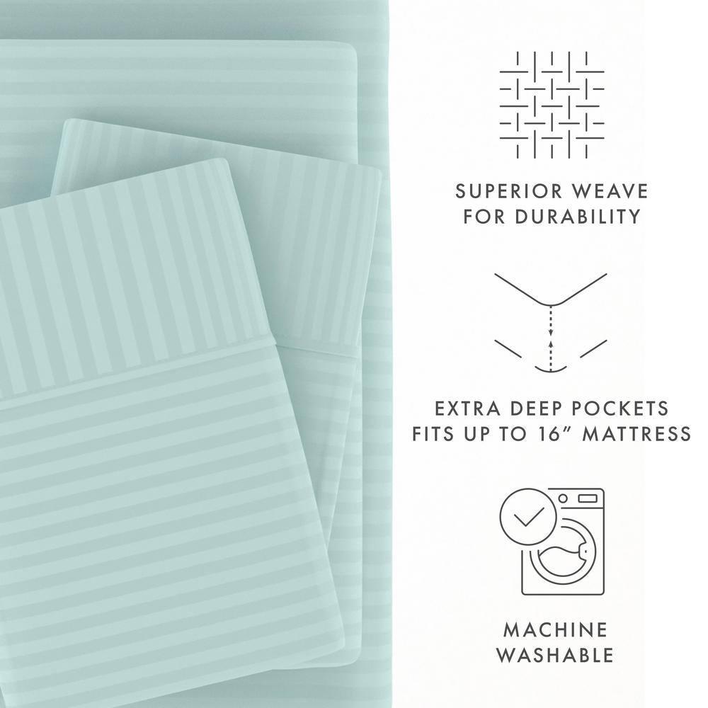 California King Aqua Striped Microfiber 4-Piece Sheet Set