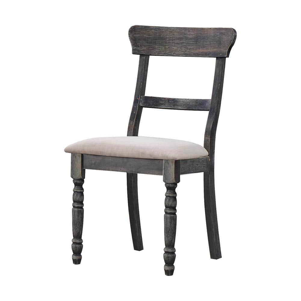 Set of 2 Wallace Side Chair Light Brown/Gray - Acme Furniture: Upholstered Linen, Turned Legs, Crosspiece Backrest