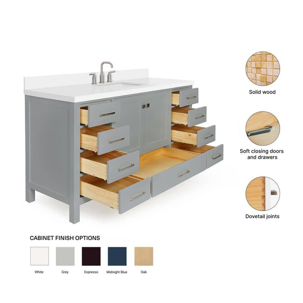 Cambridge 60'' Single Bathroom Vanity with Carrara Marble Top
