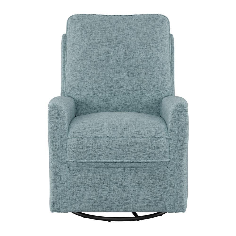 CorLiving Jasmine Swivel Glider Press-Back Recliner Chair Blue: Upholstered Polyester, Metal & Wood Frame, 300lb Capacity