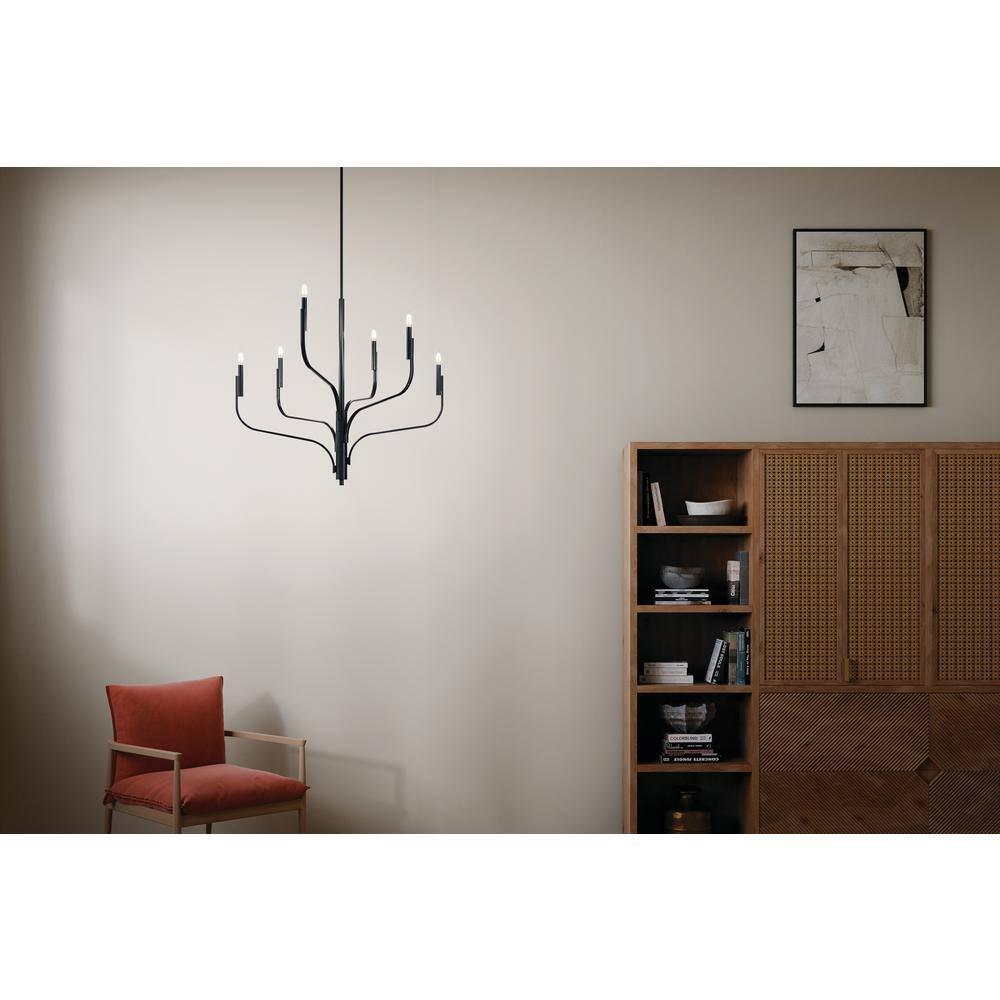 Kichler Livadia 6 -Light Brushed Black Modern/contemporary Bare bulb For Use in Bedrooms, Dining Rooms, Foyers, Kitchens, Living Rooms Chandelier