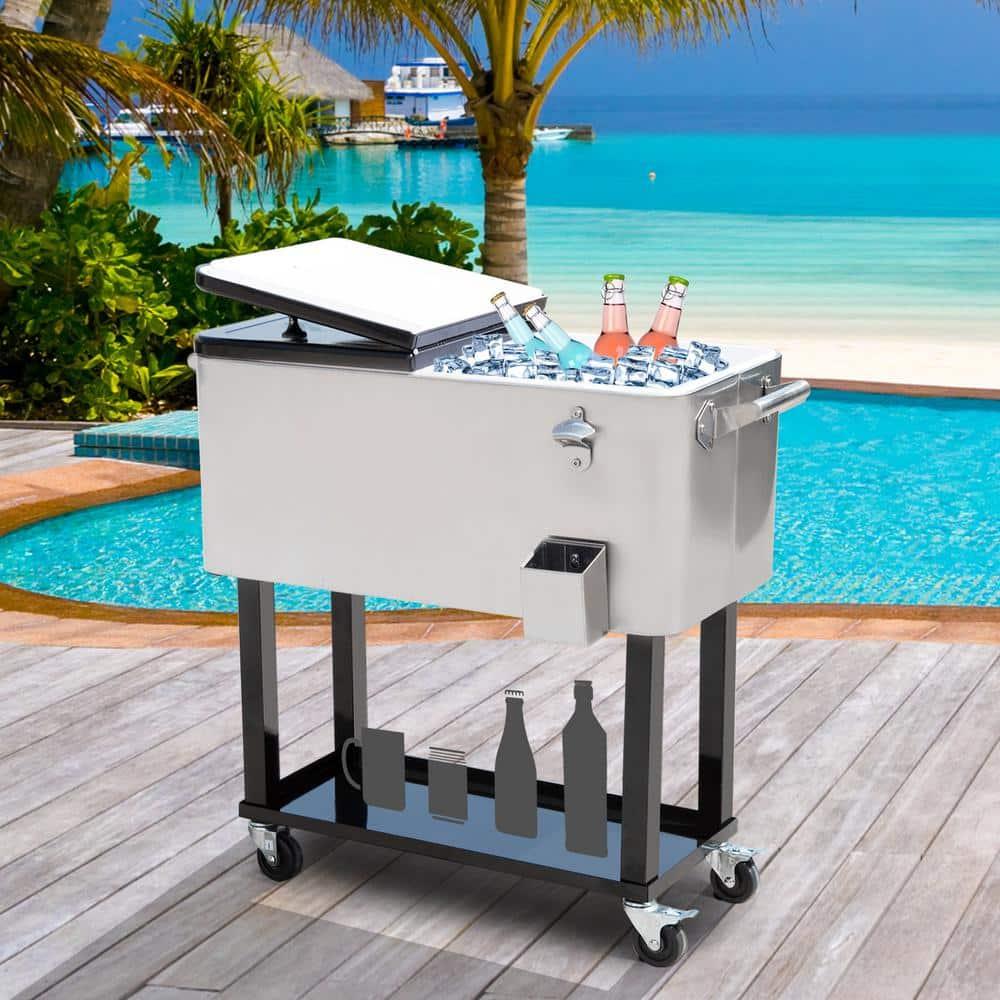 IRHOMA Outsunny 80 QT Rolling Cooling Bins Ice Chest on Wheels Outdoor Stand Up Drink Cooler Cart for Party