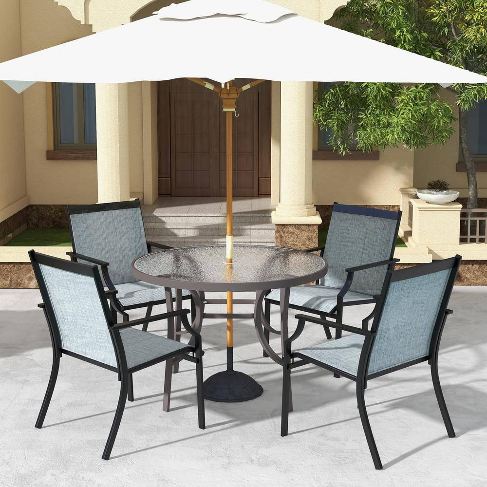 Kadyn Patio Furniture Set, 4 Piece Patio Dining Chairs Large Outdoor Chairs with Breathable Seat and Metal Frame-Blue, Patio Bistro Set, All-Weather Wicker Conversation Set