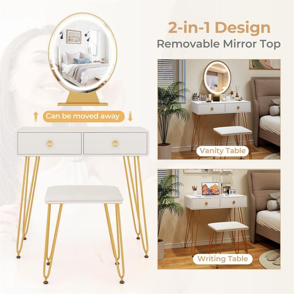 Costway Vanity Makeup Dressing Table W/ 3 Lighting Modes Mirror Touch Switch White