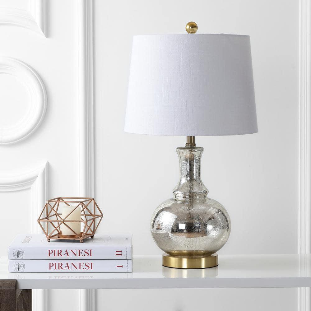 JONATHAN Y Lavelle 25" Glass LED Table Lamp, Mercury Silver/Brass Gold (Set of 2)
