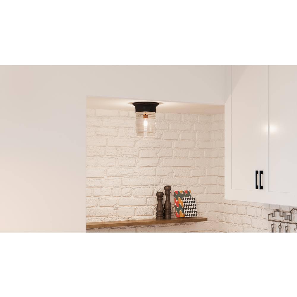 Design House Jelly Jar 1-Light Indoor/Outdoor Flush Mount Ceiling Light with Clear Ribbed Glass, Oil Rubbed Bronze