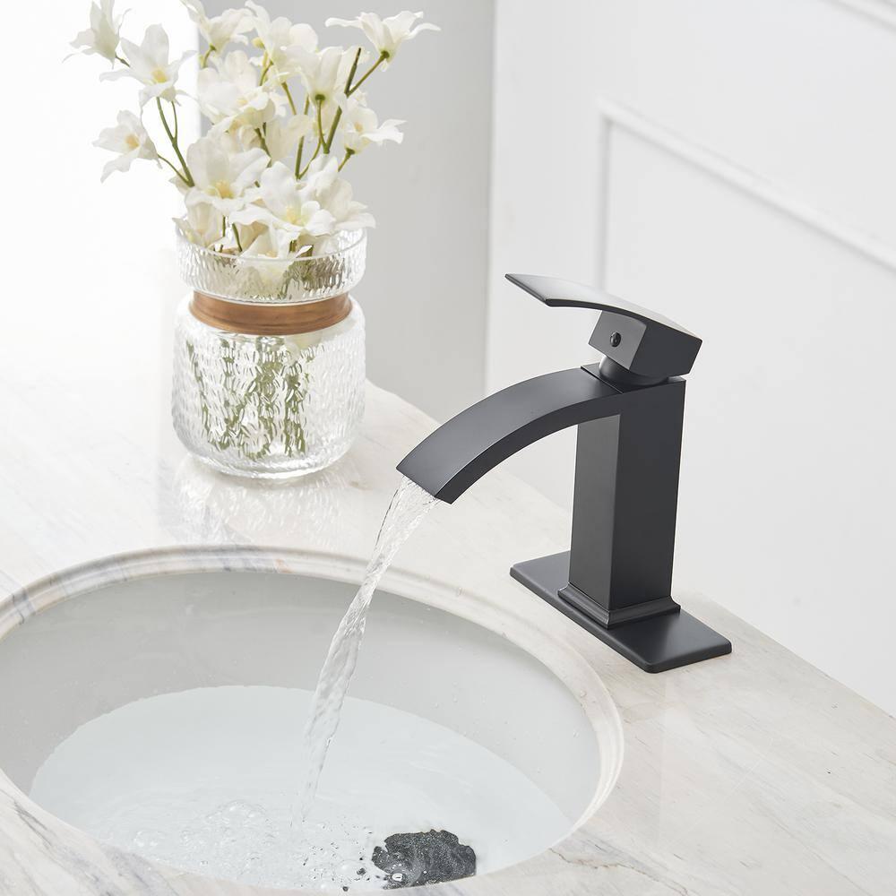 BWE Waterfall Single Hole Single-Handle Low-Arc Bathroom Sink Faucet With Pop-up Drain Assembly