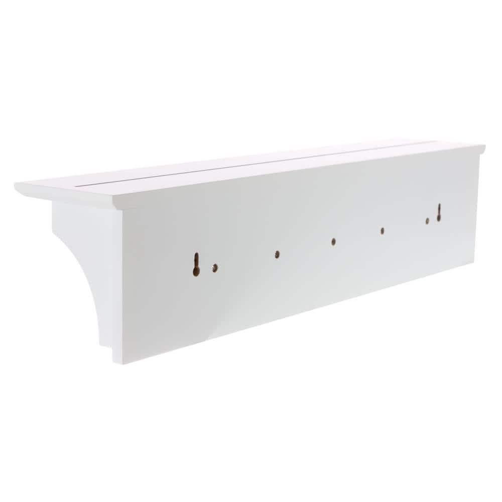 White MDF Floating Wall Shelf with 5 Pegs