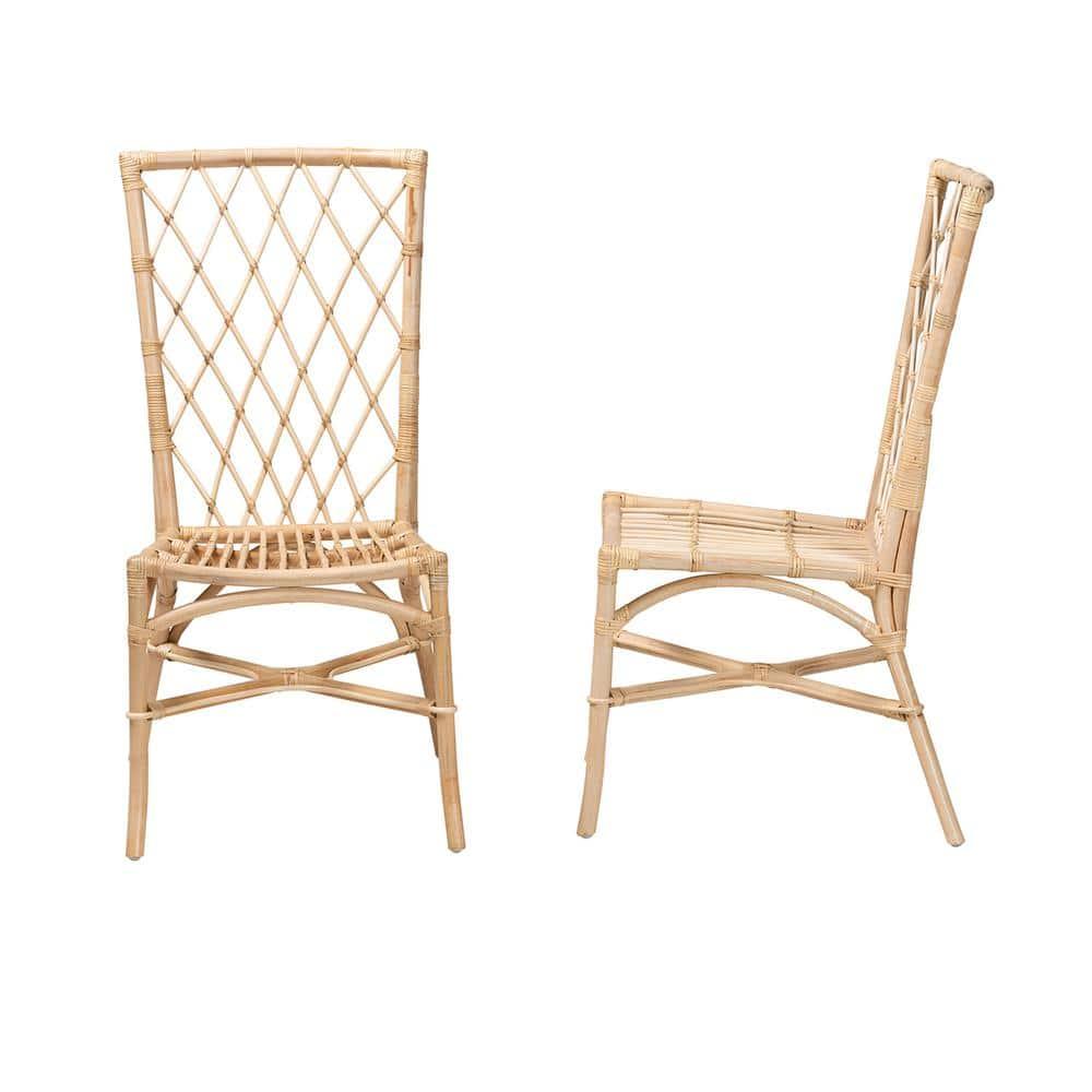 Baxton Studio Doria Modern Bohemian Natural Brown Rattan 2-Piece Dining Chair Set