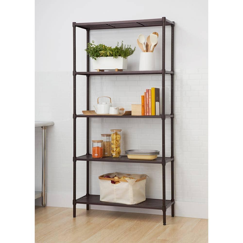 TRINITY Dark Bronze 5-Tier Steel Slat Shelving Unit (36 in. W x 72 in. H x 14 in. D)