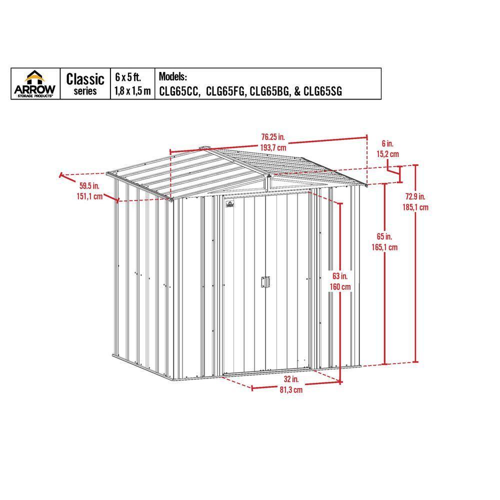 Arrow 6 ft. W x 5 ft. D Galvanized Steel Storage Shed