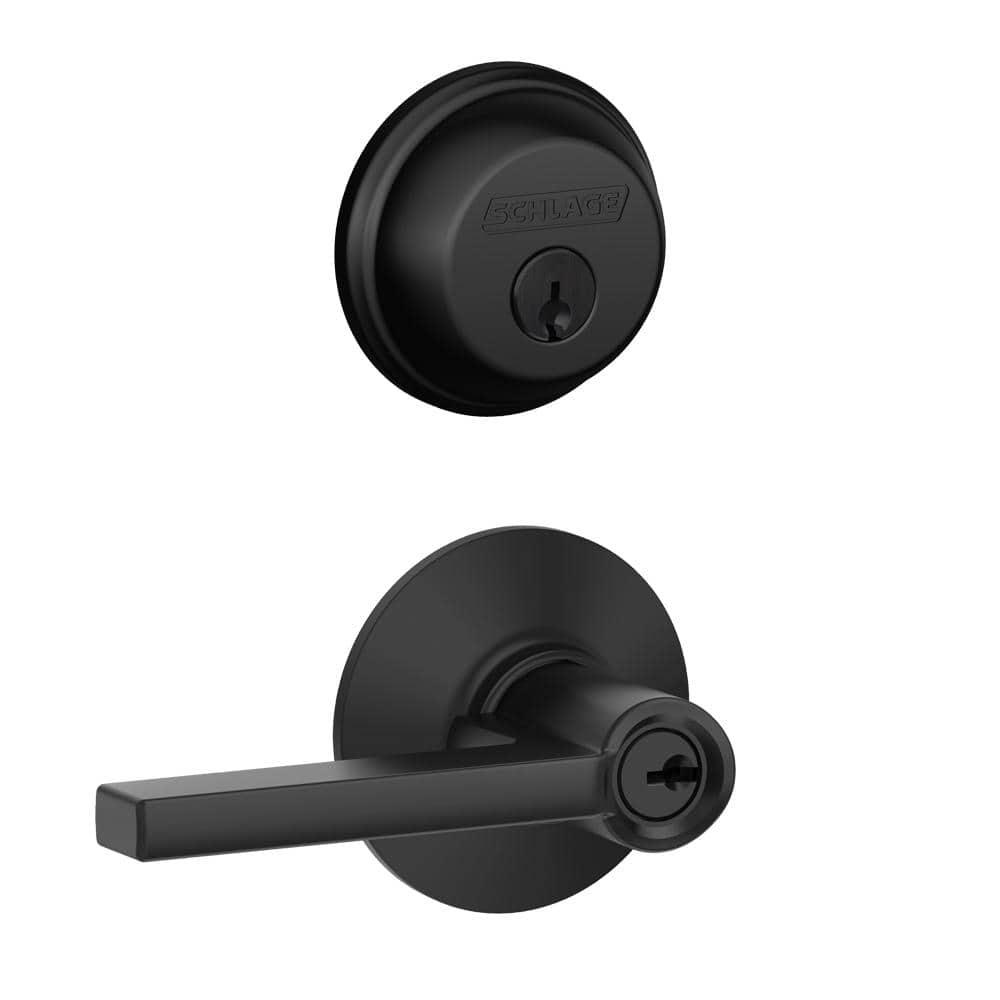 Schlage Latitude Straight/Contemporary Matte Black Entry Knob and Single Cylinder Deadbolt Right