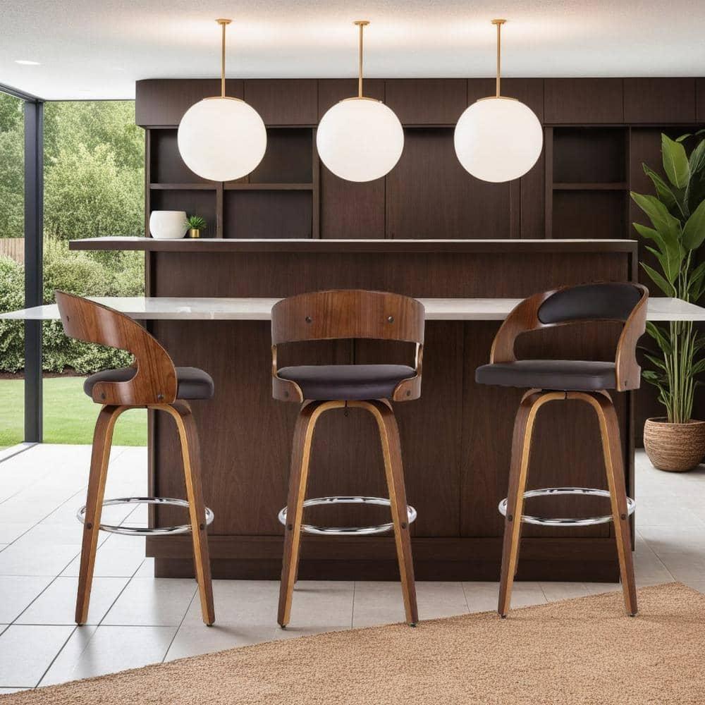Armen Living Shelly Contemporary Faux Leather Bar Stool in Brown