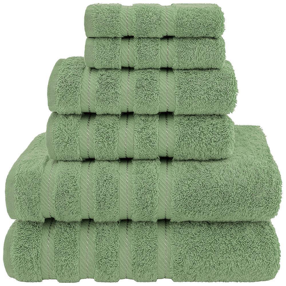 American Soft Linen 6 Piece Towel Set, 100% Cotton Bath Towels for Bathroom, Sage Green