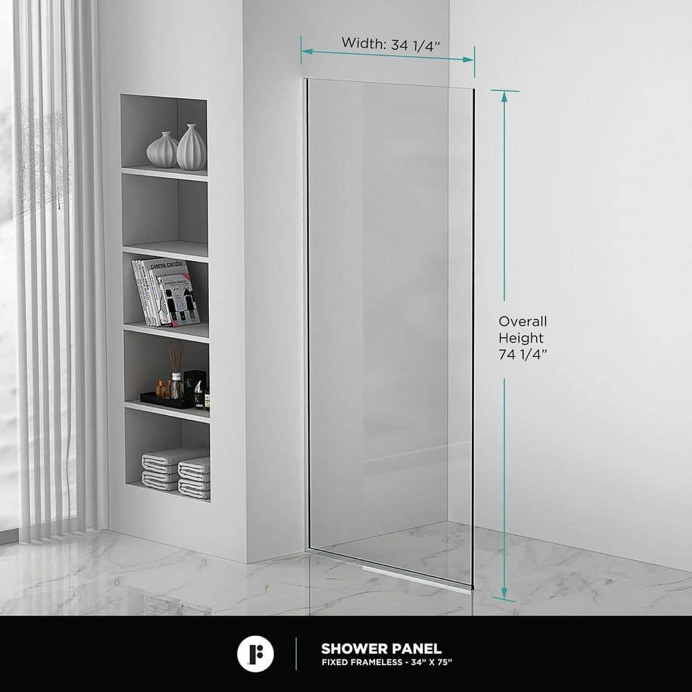 34'' W x 74.25'' H Semi-Frameless Fixed Glass Panel