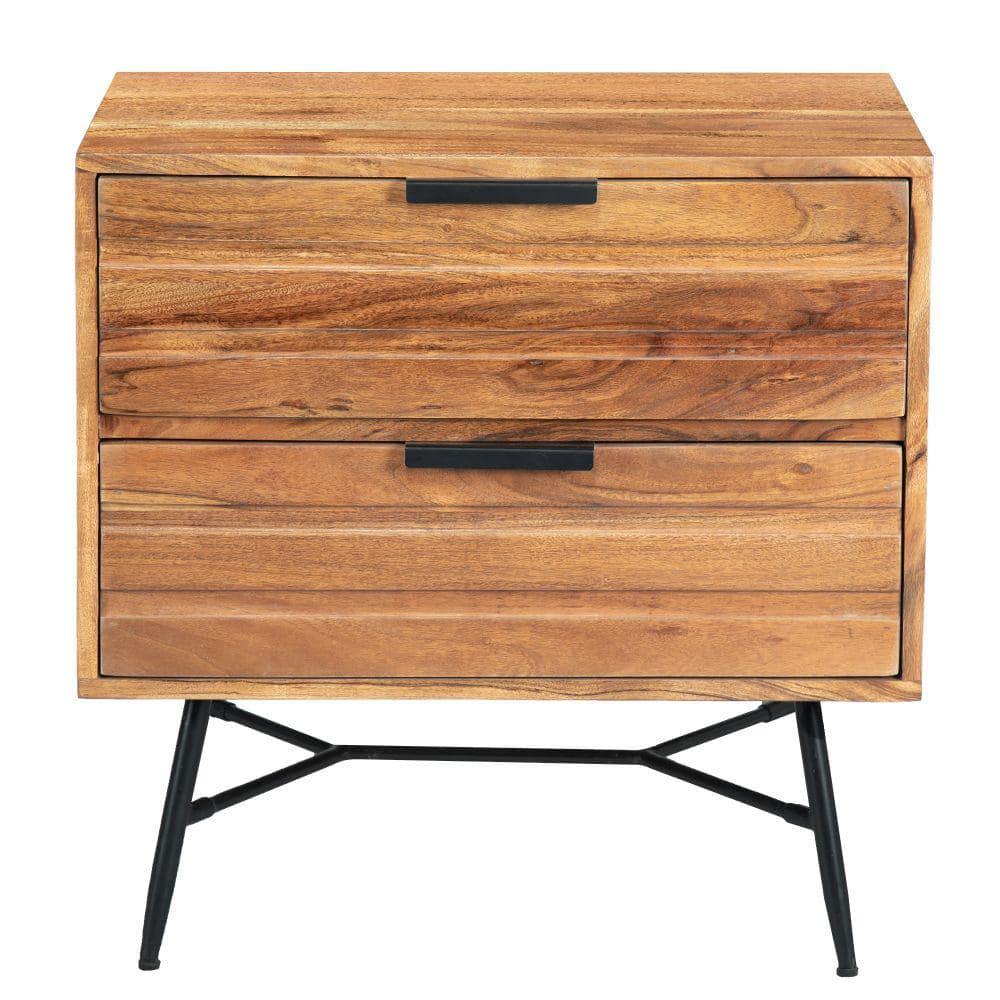The Urban Port 2 Drawer Wooden Nightstand with Metal Angled Legs Brown/Black