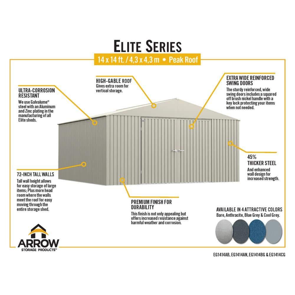 Arrow Arrow Elite Steel Storage Shed, 14X14
