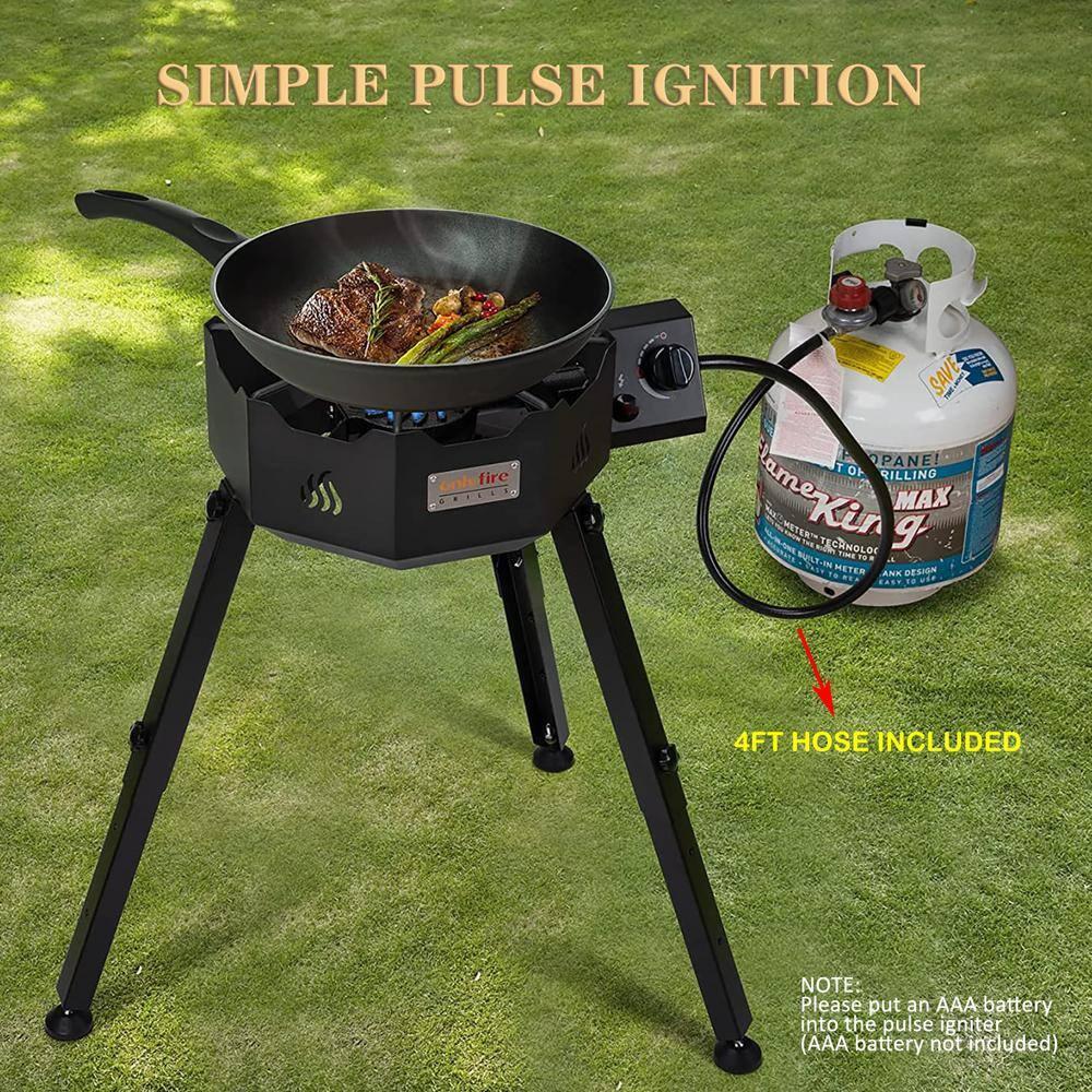 ONLYFIRE Portable Gas Burner with Adjustable Removable Legs, Propane Camping Stove for Backyard RV Tailgating Outdoor Cooking, works for Wok, Skillet, Frying Pan, Pot, 4FT Hose, 65000BTU, GS301