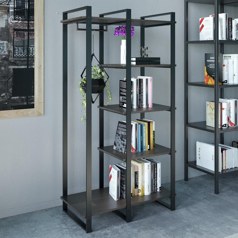 Zinus Brock 4-Shelf Etagere Bookcase with Hanging Storage, Acacia Wood and Metal Frame, Adult