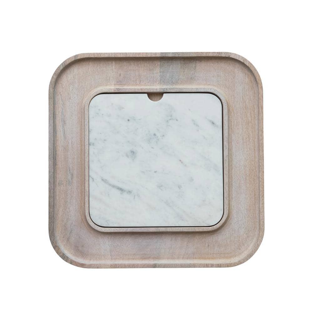 Creative Co-Op Marble And Wood Cutting Board On A Dish