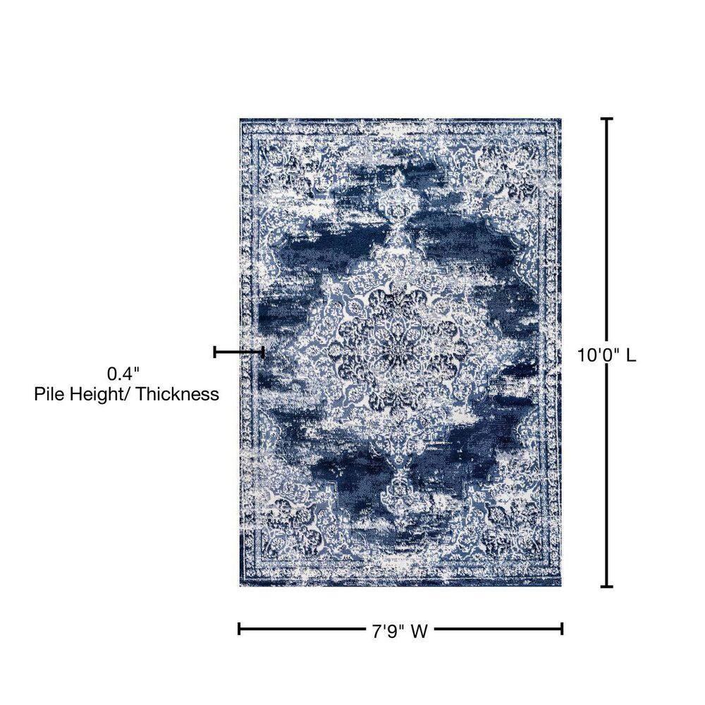 8'x10' Alhambra Ornate Medallion Modern Area Rug, Navy/Ivory - JONATHAN Y