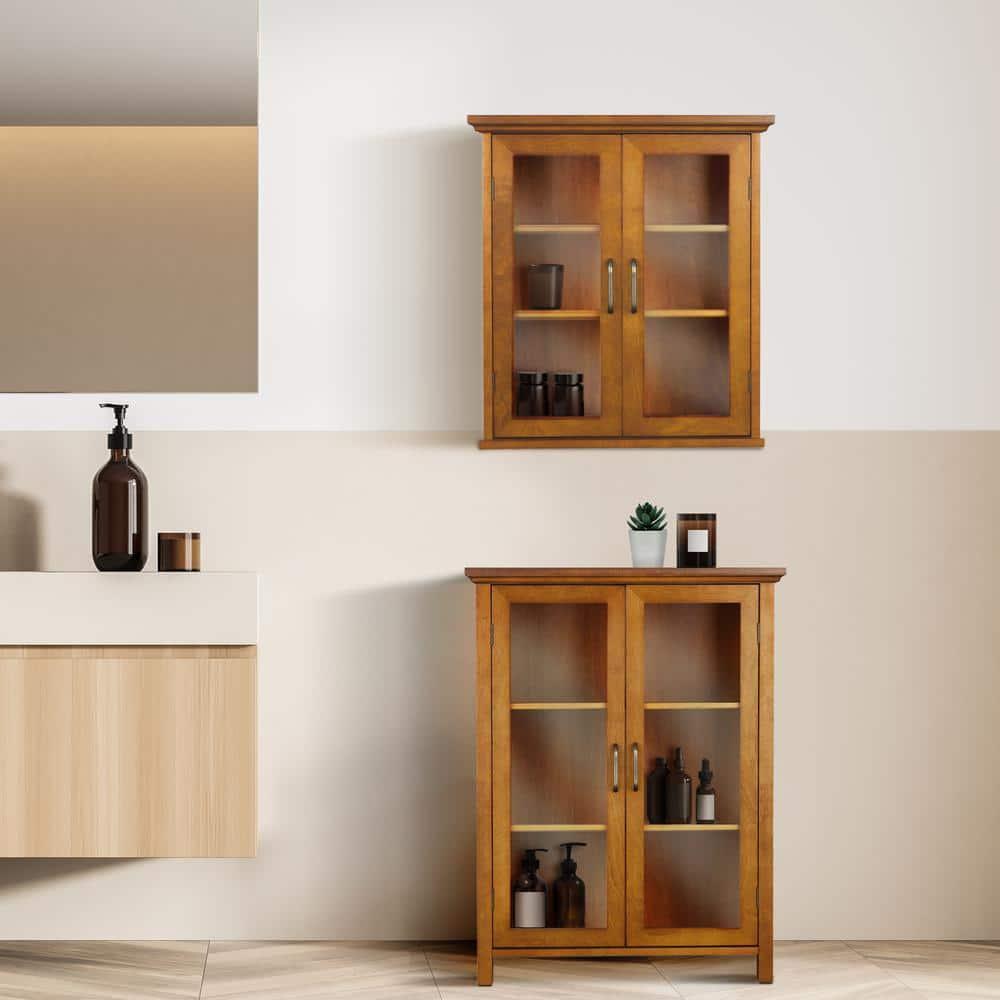 Teamson Home Avery Freestanding Two-Door Floor Accent Cabinet with Antique Brass Handles, Oiled Oak
