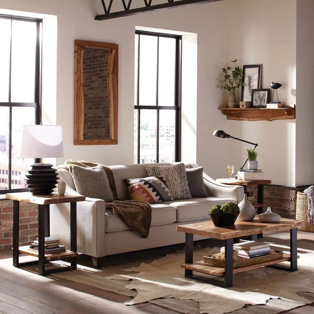 Alpine Live Edge Wood Coffee Table Natural - Alaterre Furniture: Acacia Sofa Table, Metal Legs, Rectangular