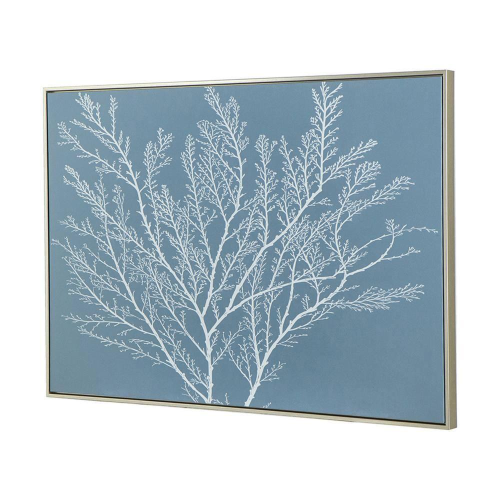 Benjara 28 x 39 Hanging Wall Art Decor, Rectangular White Tree Design, Blue Canvas