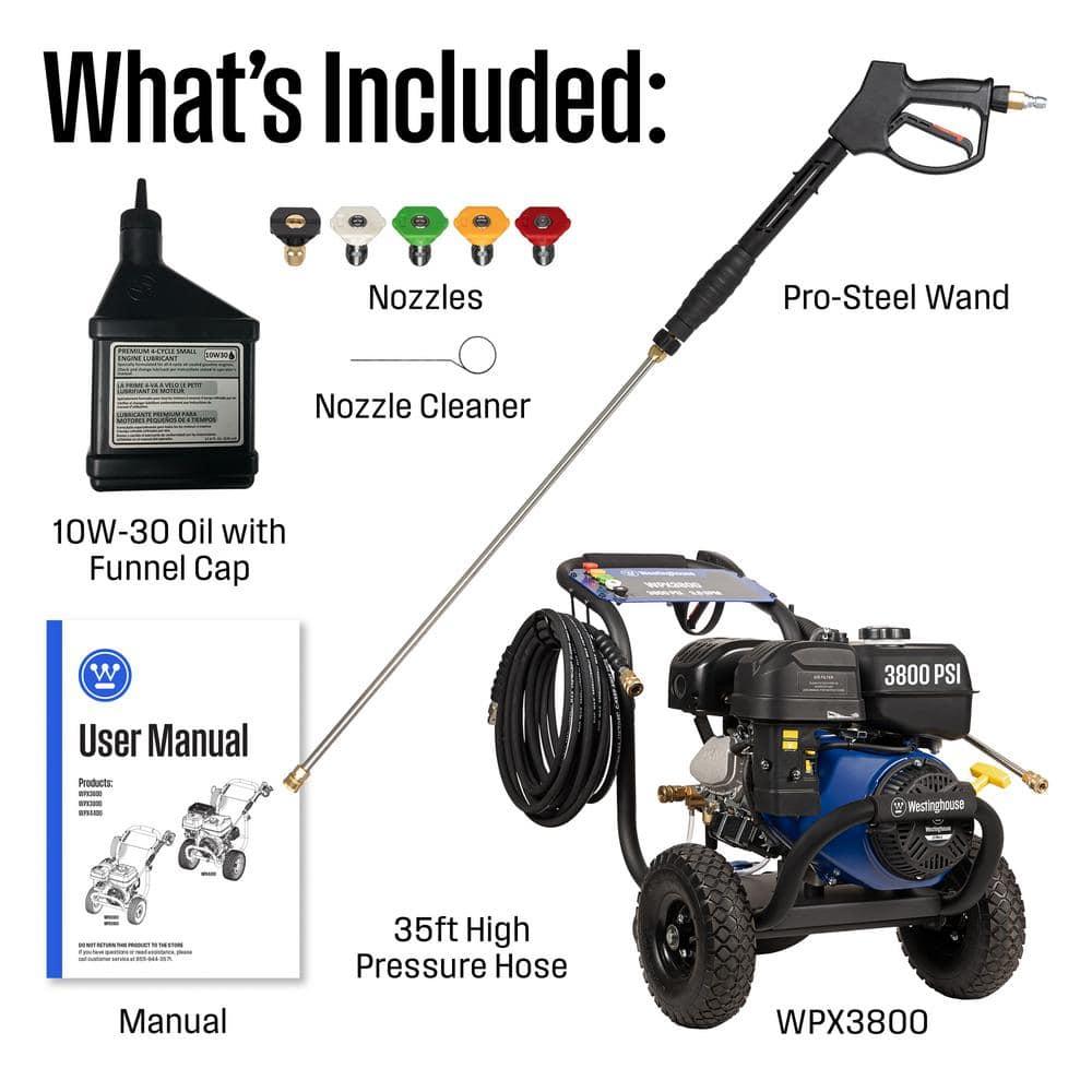 Westinghouse 3800-PSI 3.6-GPM Gas Pressure Washer, Heavy Duty, 5 Nozzles, Soap Tank