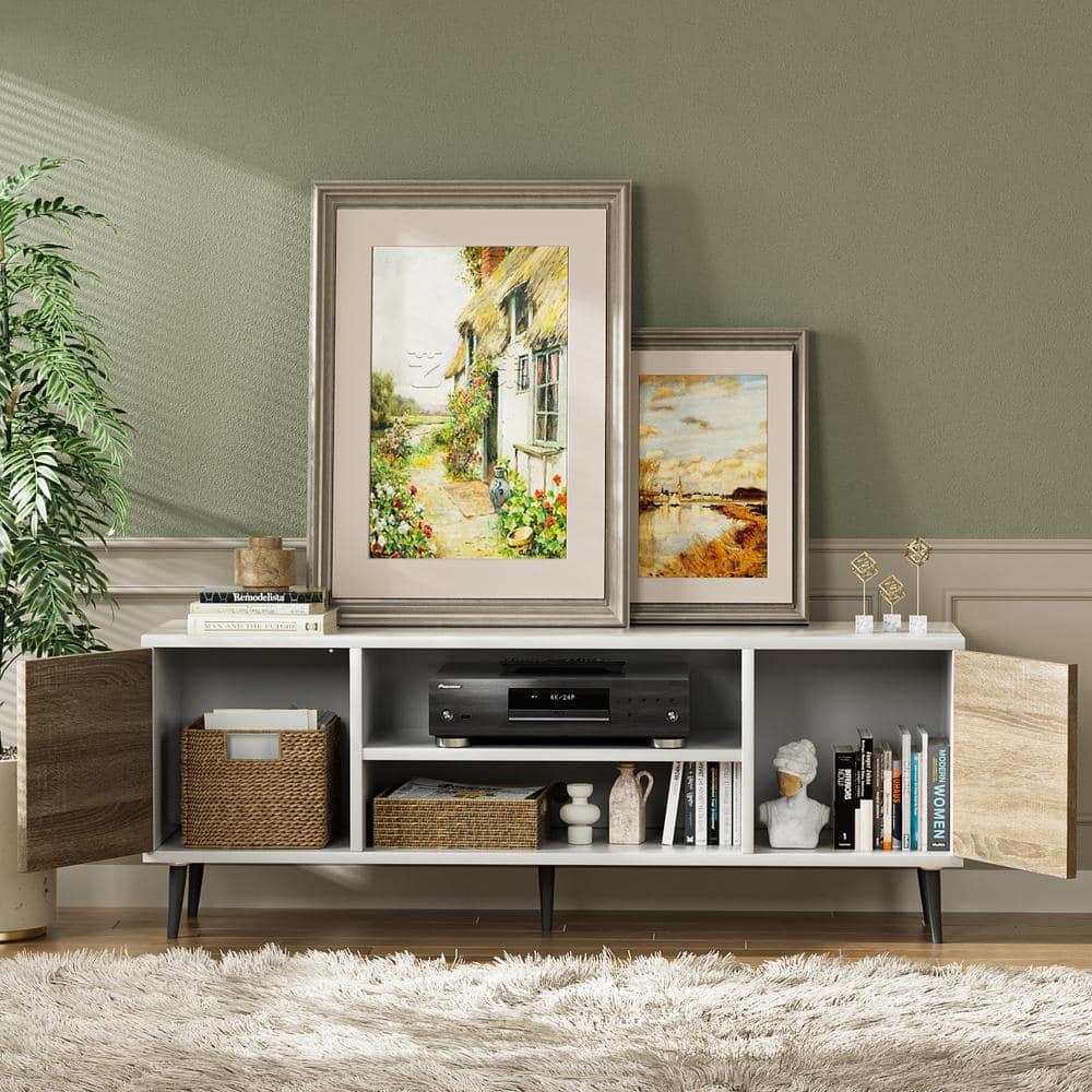 LACOO 58" Modern Simplicity TV Stand Media Console Fits TV's up to 65" - Scandi White